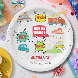 Honk piep van gelukkig voertuigen jongen verjaarda papieren bordje