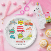 Honk piep van gelukkig voertuigen jongen verjaarda papieren bordje (Feest)