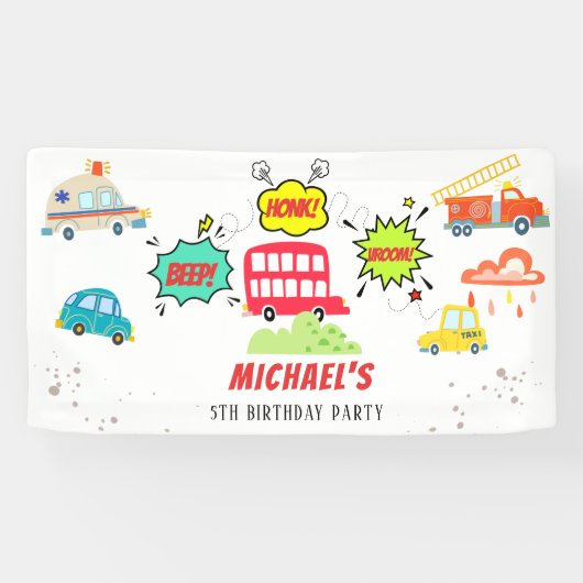 Honk piep van gelukkig voertuigen jongen verjaarda spandoek (Horizontaal)