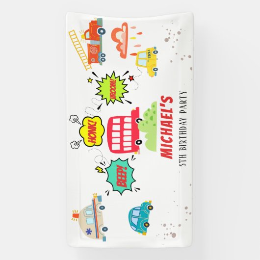 Honk piep van gelukkig voertuigen jongen verjaarda spandoek (Verticaal)