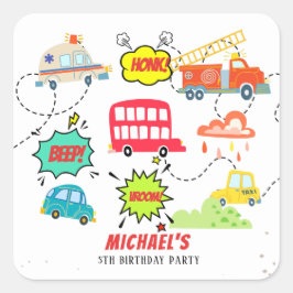 Honk piep van gelukkig voertuigen jongen verjaarda vierkante sticker