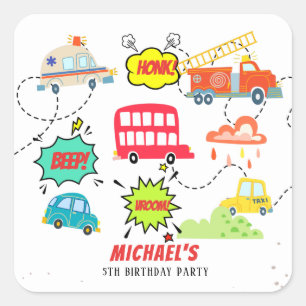 Honk piep van gelukkig voertuigen jongen verjaarda vierkante sticker
