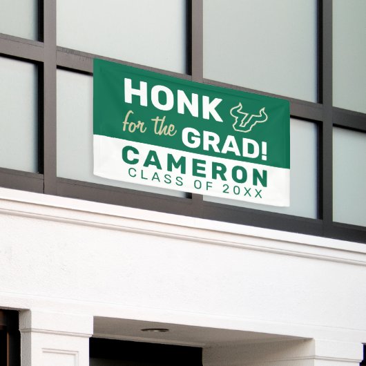 Honk voor het USF-Afstudeerder Spandoek (Buitenkant Gebouw)