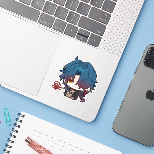 Honkai Star Rail Chibi Blade geïrriteerde Sticker (Laptop met iPhone)