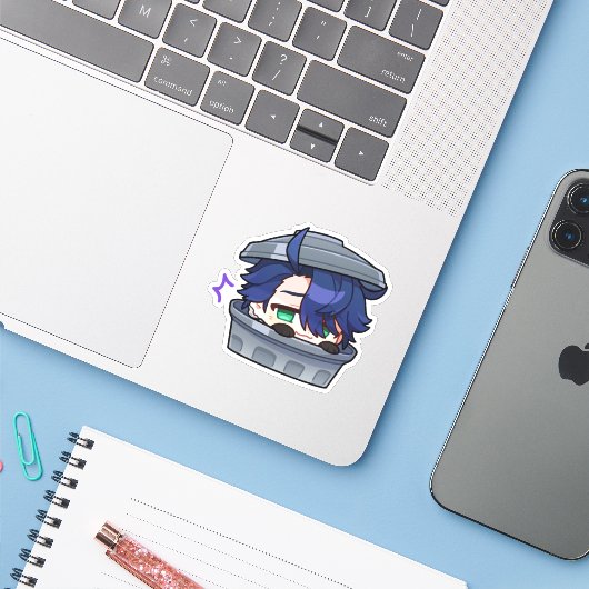 Honkai Star Rail Chibi Sampo Trash Sticker (Laptop met iPhone)