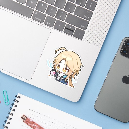 Honkai Star Rail Chibi Yanqing Geen Geld Sticker (Laptop met iPhone)