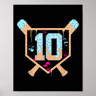 Honkbal 10 jaar oude Ice Cream Drip 10e verjaardag Poster