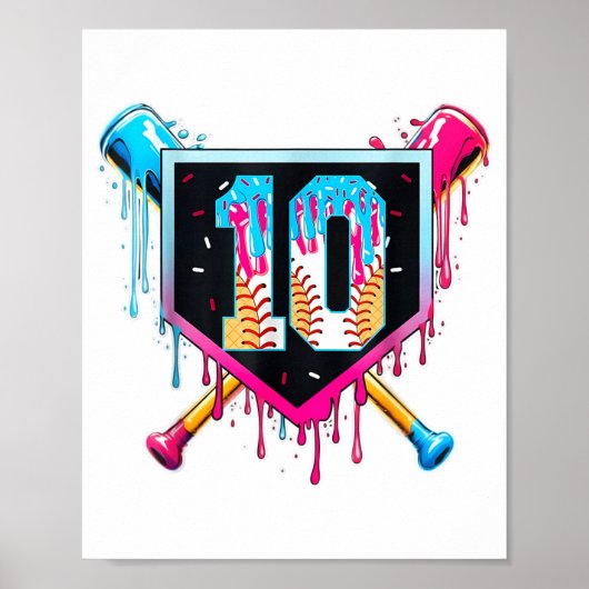 Honkbal 10-jarige jongen ijs druppel 10e poster (Voorkant)