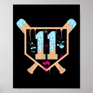 Honkbal 11 jaar oude Ice Cream Drip 11e verjaardag Poster