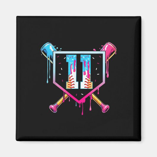 Honkbal 11 jaar oude ijsdrip 11e verjaardag magneet (Voorkant)