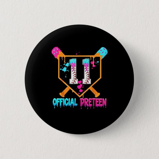 Honkbal 11 jaar oude ijsdruppel 11e verjaardag ronde button 5,7 cm (Voorkant)