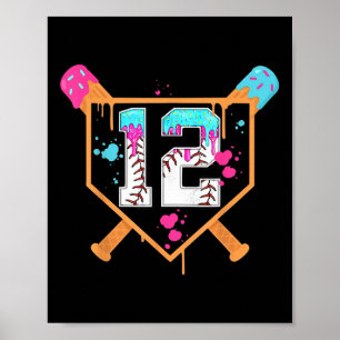 Honkbal 12e verjaardag jongen ijs druppel 12 jaar poster
