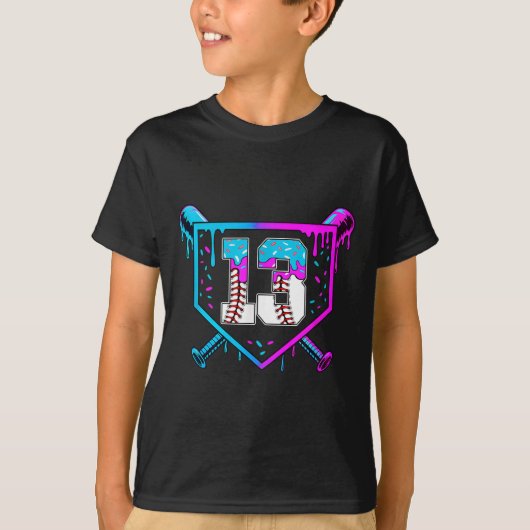 Honkbal 13e verjaardag Ice Cream Drip 13 jaar oud T-shirt (Voorkant)