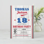 Honkbal 18e verjaardag uitnodiging. rustiek hout kaart (Staand voorkant)