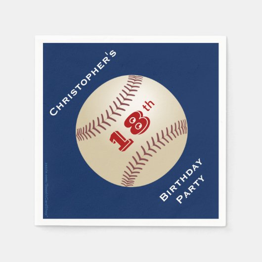 Honkbal, 18e verjaardagsfeest, naam, blauw papier servet (Voorkant)