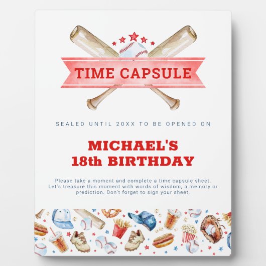 Honkbal 1e verjaardag Capsule teken Fotoplaat (Voorkant)