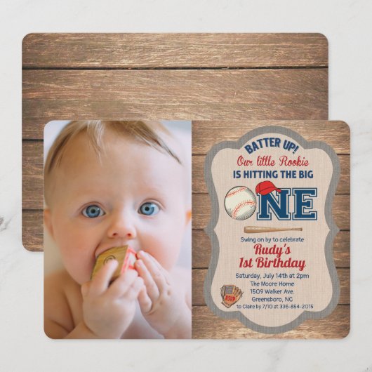 Honkbal 1e verjaardag foto uitnodiging (Voorkant / Achterkant)