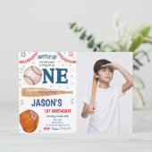 Honkbal 1E verjaardag foto uitnodiging (Staand voorkant)