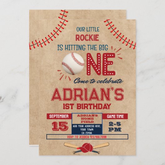 Honkbal 1e verjaardag jongen kaart (Voorkant / Achterkant)