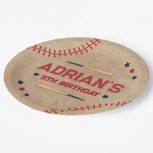 Honkbal 1e verjaardag jongen papieren bordje (Gekanteld)