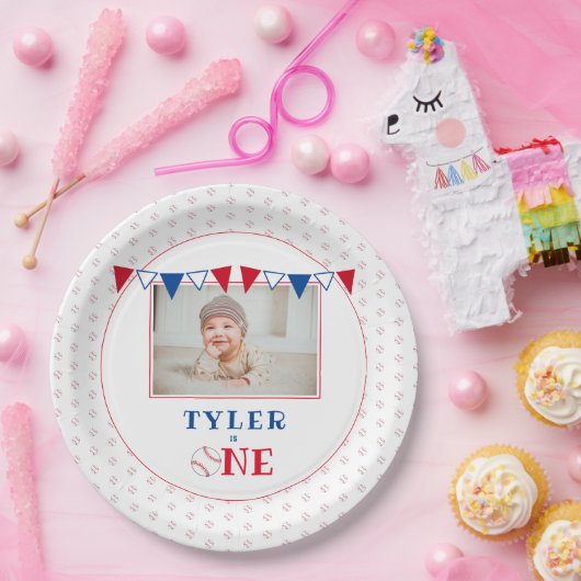 Honkbal 1e Verjaardag Party Foto Papieren Bordje (Feest)