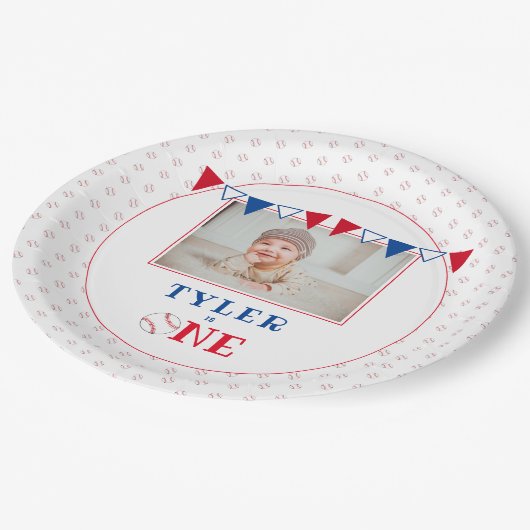 Honkbal 1e Verjaardag Party Foto Papieren Bordje