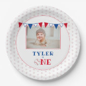 Honkbal 1e Verjaardag Party Foto Papieren Bordje (Voorkant)