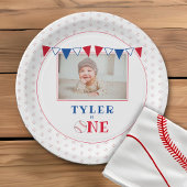 Honkbal 1e Verjaardag Party Foto Papieren Bordje