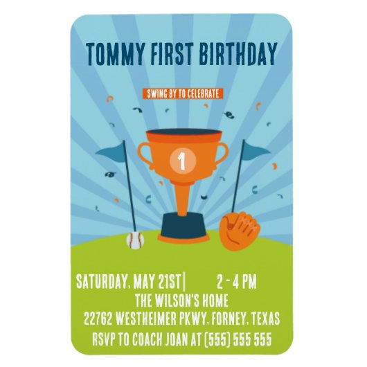 Honkbal 1e verjaardag sport thema magneet (Verticaal)