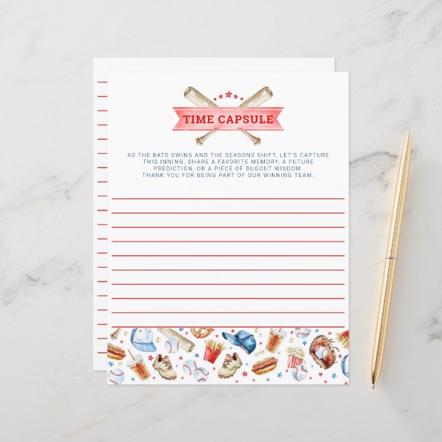 Honkbal 1e Verjaardag Tijd Capsule Game Kaart (Voorkant / Achterkant in situ)