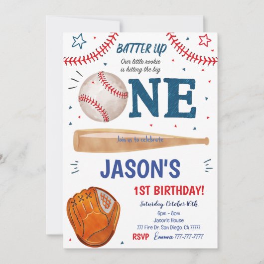 Honkbal 1E verjaardag uitnodiging (Voorkant)