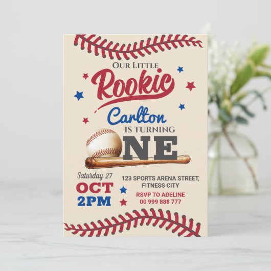 Honkbal 1e verjaardag uitnodiging (Staand voorkant)