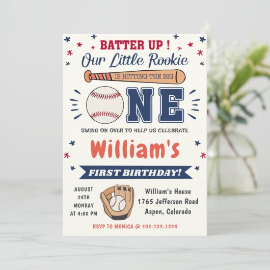 Honkbal 1e Verjaardagsfeest Batter Op Kaart (Staand voorkant)