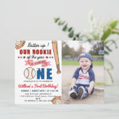 Honkbal 1e Verjaardagsfeestje Batter Up Foto Kaart (Staand voorkant)