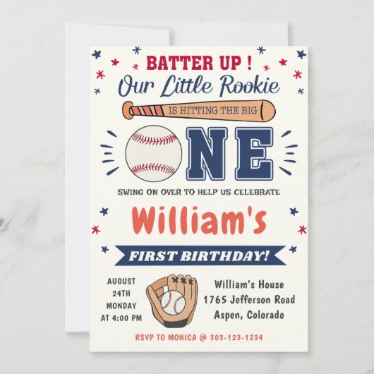 Honkbal 1e Verjaardagsfeestje Batter Up Kaart (Voorkant)