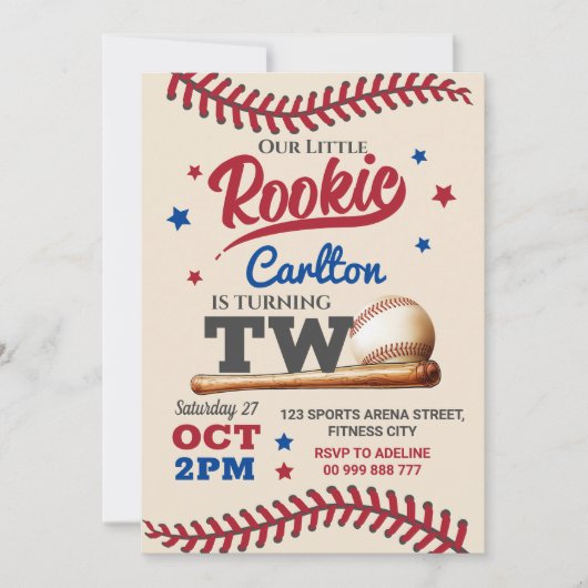 Honkbal 2e tweede verjaardag uitnodiging (Voorkant)