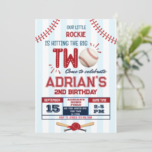 Honkbal 2e verjaardag jongen kaart (Staand voorkant)