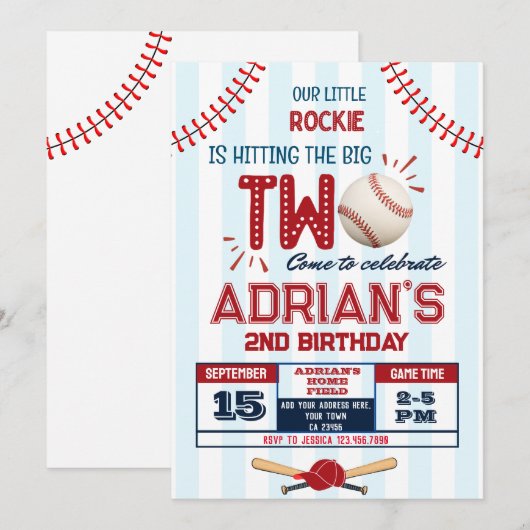 Honkbal 2e verjaardag jongen kaart (Voorkant / Achterkant)