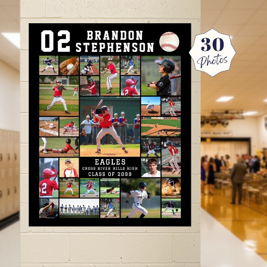 Honkbal 30 Foto Collage Speler Nummer Naam Poster