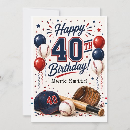 Honkbal 40e verjaardagsfeestje  kaart (Voorkant)