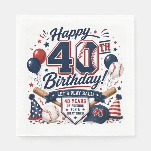 Honkbal 40e verjaardagsfeestje servet (Voorkant)