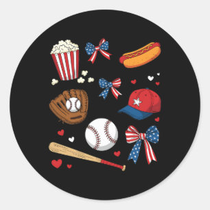 Honkbal 4 juli Coquette Bow Dames Meisjes Base Ronde Sticker