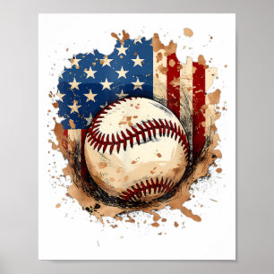 Honkbal 4 juli Mannen USA American Flag Boys Pa Poster