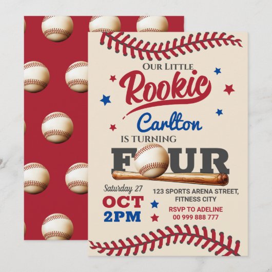 Honkbal 4e verjaardag uitnodiging (Voorkant / Achterkant)