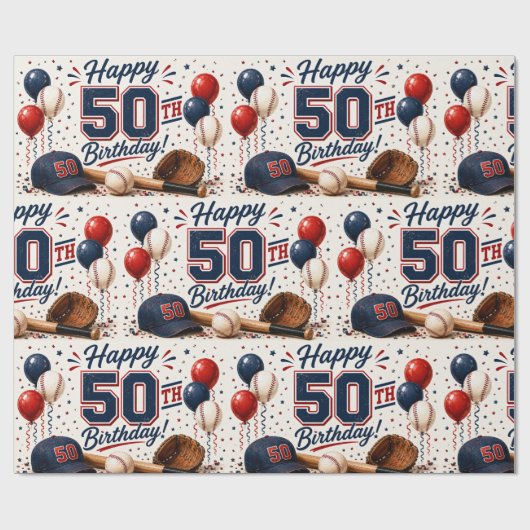 Honkbal 50e verjaardag cadeaupapier (Vlak)