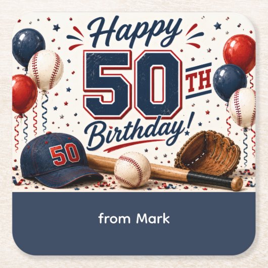 Honkbal 50e verjaardag Dank je Kartonnen Onderzetters (Voorkant)
