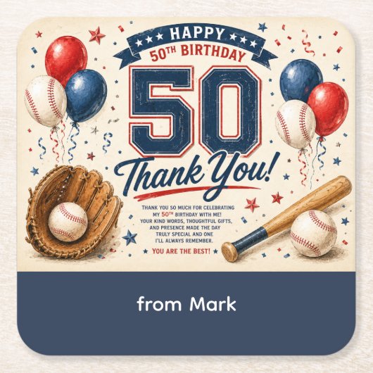 Honkbal 50e verjaardag Dank je Kartonnen Onderzetters (Voorkant)