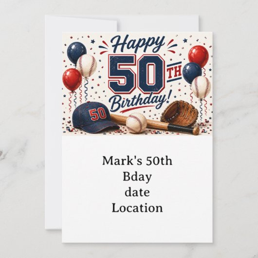 Honkbal 50e verjaardag kaart (Voorkant)