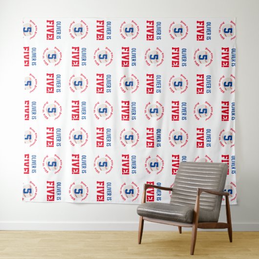 Honkbal 5e verjaardag jongens | Achtergrond stap h Wandkleed (In Situ (horizontaal))