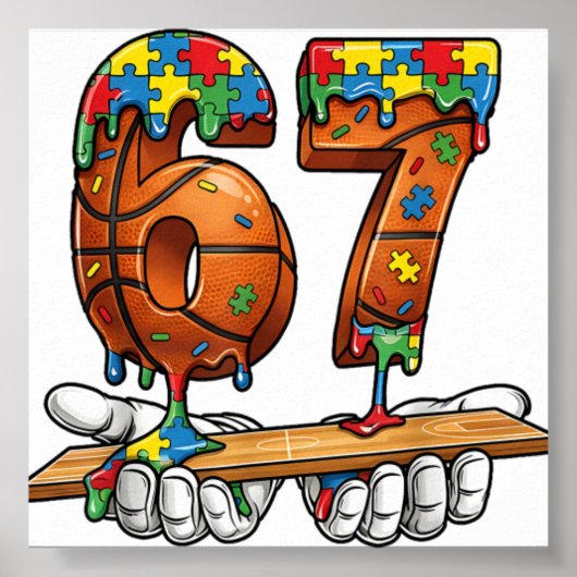 Honkbal 67 Puzzel Drip Zes Zeven Meme Jongens Auti Poster (Voorkant)